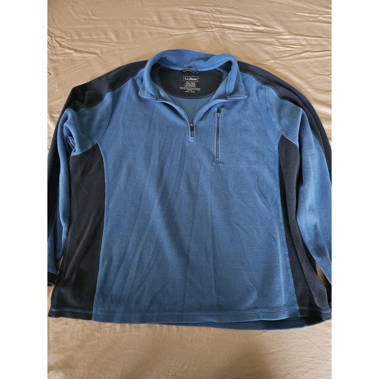 L.L. Bean Men's Xxl 1/4 Zip Fleece Pullover Blue Colorblock Midweight Pocket